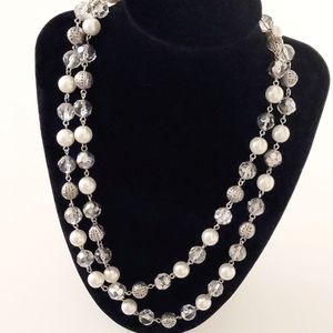 Special Occasion Dressy Pearl-Style Crystal Silver Ball Necklace